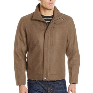 London Fog Wool Blend Bomber Jacket With Full Zip Snap Toast Heather Size L